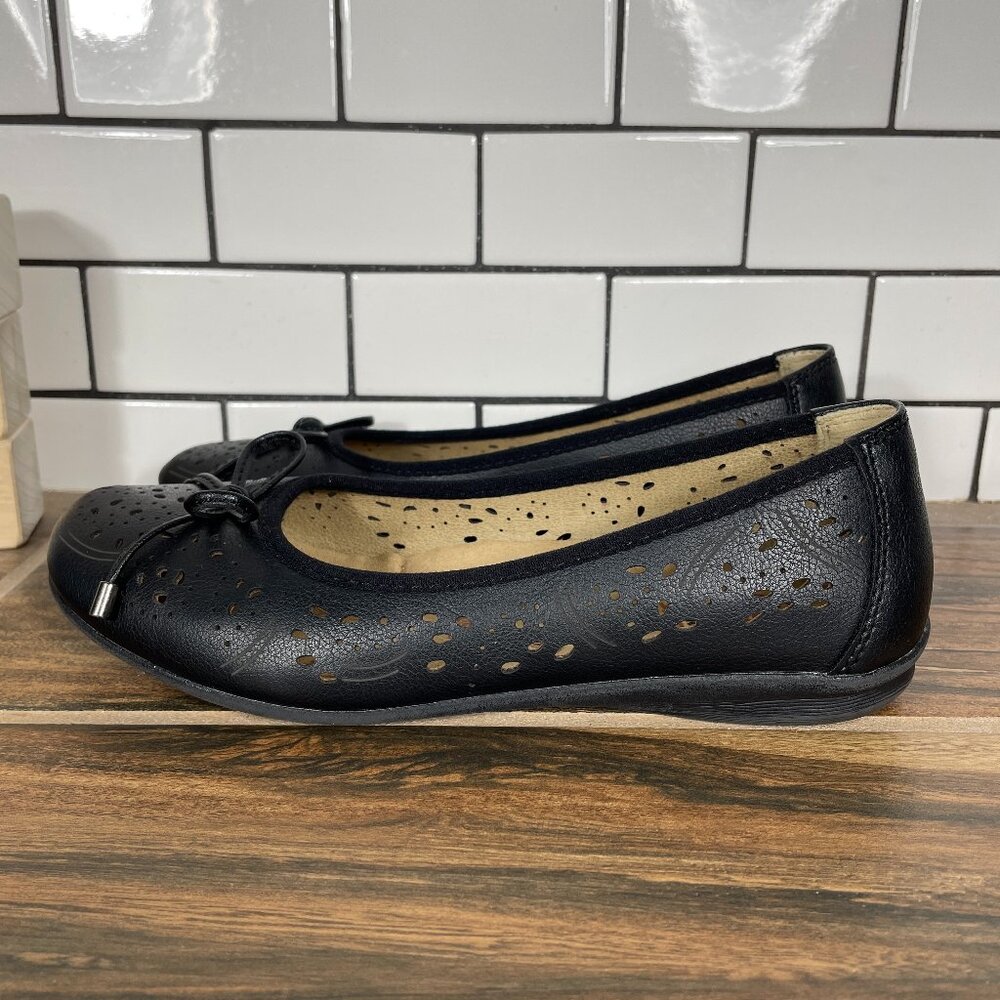 Earth Spirit Cici Shoes Womens Size 6 Black Casual Slip On Ballet Bow Flats